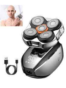 1 Pc 5D Magnetic Blade Electric Hair Clipper, Magnetic Blades For 1-Second Detachment, Efficient Haircut And Shaving, Larger Stubble Storage, Mirror Surface, Digital Display Charging, Electric Shaver, Includes Charging Cable, Upgraded Motor For Durability, Suitable For Daily Grooming, Gift For Husband - Silver - View 5