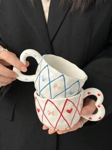 1pc Ins风格浮雕网格手绘滴漏陶瓷杯 不对称手捏咖啡杯 家用早餐牛奶杯 果汁冷饮杯 办公室水杯 情侣杯 礼品杯 - 彩色 - 查看 11