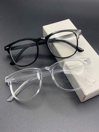 1/2 glasögon, datorläsnings-/spel-/TV-/mobiltelefonglasögon för kvinnor och män, mot ögontrötthet och (svart + transparent färg)