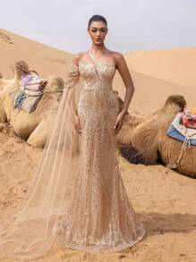 Gorgeous Asymmetrical Neck Mermaid Hem Formal Dresses & Evening Gowns, Party Dress, Wedding Guest Dress
