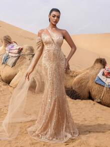 Gorgeous Asymmetrical Neck Mermaid Hem Formal Dresses & Evening Gowns, Party Dress, Wedding Guest Dress
