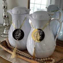 Ramadan Coffee And Tea Acrylic Tags In Arabic Calligraphy With Gold Tassels To Add Elegance And Uniqueness.