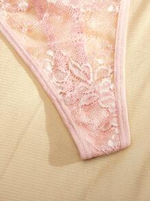 6 Pcs/Set Sexy See-Through Lace G-String Panties With Adjustable Waist,Lace & Mesh Splice G-String Sexy Lingerie For Women