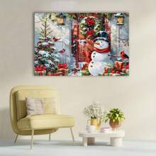 1 Pc Snowman And Santa Wall Background Canvas Art Frameless Wall Decoration Wooden Framed Canvas Painting Thickness 2.25cm/0.9inch High Quality Wall Art Prints Poster Direct Hanging Wall Picture Decor For Home Gifts, Gift, Decoration,Living Room, Bathroom, Bedroom, Kitchen