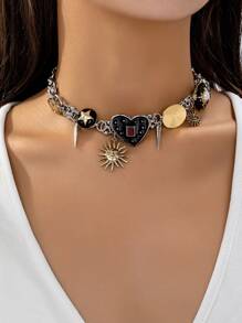 1pc Retro Hip Hop Punk Chic Zinx Alloy Multi Pendant Necklace, Suitable For Daily Wear - Multicolor - View 2