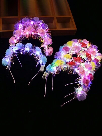 6PCS LED Luminous Headband Luminous Wreath, Bridal Headband, Glitter Rose Headband, Suitable For Bars, Concert Decorations, Valentine's Day Parties, Headband Accessories