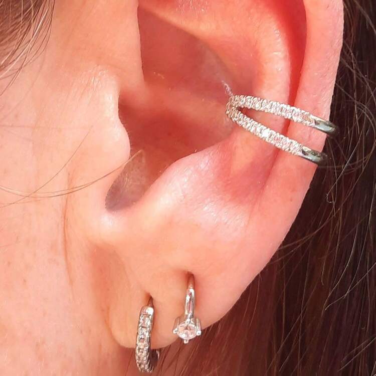 1 Piece/High-Quality Hypoallergenic 316L Stainless Steel Silver Nose Ring, Set With Zirconia, Sport And Running Anti-Loss Design, 16G Closed Hoop, Suitable As Jewelry Gifts For Boyfriend/Girlfriend. Available In Single-Layer Nose Rings, Double-Layer Nose Rings, Dangling Earrings, Cartilage Earrings, Ear Cuff Earrings, Helix Earrings - Nose Ring as Shown - View 13