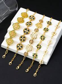 1 件手工制作铜镀珐琅五叶草彩色链条手链，新中式风格，轻巧奢华四叶草圆形吊饰可调节，适合女士日常佩戴、商务活动、宴会、送给朋友的礼物情人节、妈妈、母亲、母亲节、礼物 - 四葉草手鍊 - 查看 7