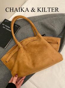 CHAIKA & KILTER 1 chiếc túi đeo vai bằng vải da lộn màu trơn, túi tote đeo vai dung tích lớn phong cách cổ điển dành cho nữ với thiết kế xếp ly, thắt lưng có thể điều chỉnh, khóa bấm từ tính, dành cho nữ, túi xách nữ thu đông mới, ví thu đẹp nhất, túi da lộn thời trang mới nhất dành cho nữ, hoàn toàn phù hợp với trang phục mùa thu, quần áo thu cho nữ - màu nâu - Xem 8