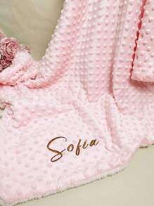 1Pc Custom Embroidered Personalized Blanket - Monogrammed Throw With Name, Soft & Cozy Gift For Anniversary, Housewarming Or Christmas, Unique Corporate & New Home Present - Pink - View 3