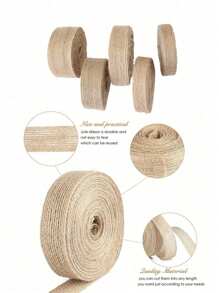 10m/Roll Natural Jute Fabric With Jute Ribbon, Yellow Jute Ribbon, Brown High-Quality Fabric Texture And Craftsmanship, Suitable For Gift Wrapping, Party Favors, Crafts, Christmas, Wedding Events, Home Decor Bows And More. - Khaki - View 10