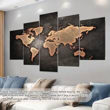 5 件/套带框现代帆布墙画 - 专业装框、防水、无味、现代复古世界地图绘画、模块化图片印刷 - 卧室、客厅、墙壁装饰、家居装饰的完美礼物 - 彩色 - 查看 10