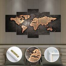 5 件/套带框现代帆布墙画 - 专业装框、防水、无味、现代复古世界地图绘画、模块化图片印刷 - 卧室、客厅、墙壁装饰、家居装饰的完美礼物 - 彩色 - 查看 12