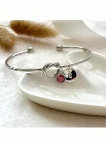 1pc Fashionable Stainless Steel 26 Letter Knotted Bracelet, Suitable For Women Everyday Wear - Silver Red Circle - View 2