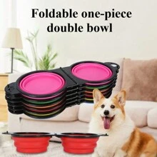 Recipiente de comida y agua plegable y portátil para perros 2 en 1, de silicona, para viajes al aire libre con mascotas
