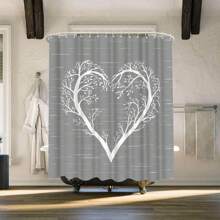 1pc Tree Of Life Shower Curtain Fabric White Heart Shaped Tree Branch Bathroom Decor Romantic Love Gray Curtain Waterproof Fall Decor Bathroom Accessories Back To School - Multicolor - View 2