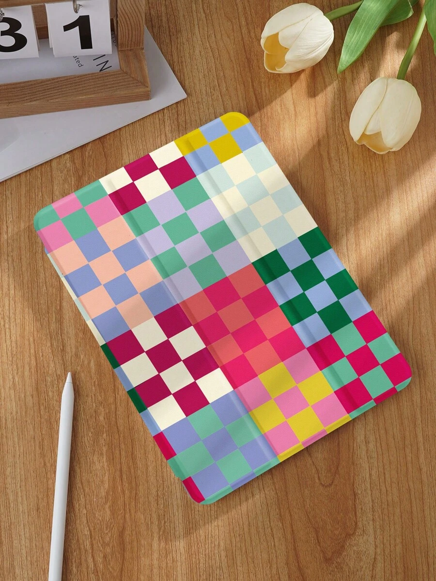 Checkerboard Shockproof Tablet Protective Case, Compatible With IPad 9.7/10.2/10.5/10.9/12.9/Pro 11, 10th Gen, Compatible With Samsung Galaxy Tab S6 Lite 10.4 Inch, Compatible With Huawei MatePad 11 Inch/ Tab, Soft Anti-Fall Protection, Smart Stand/Automatic Wake Up/Sleep Spring Easter Gift - Multicolor - View 1