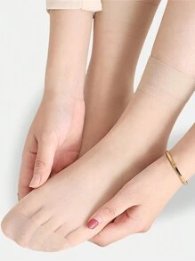 10 Pairs Women Sheer Nylon Ankle Socks, Thin Transparent Short Socks For Spring And Summer, Black And Nude Colors, Casual Design - Beige - View 3