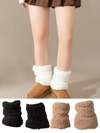 1 pieza Calentadores de piernas de felpa para otoño/invierno, calentadores de piernas gruesos y cálidos, adecuados para botas de nieve