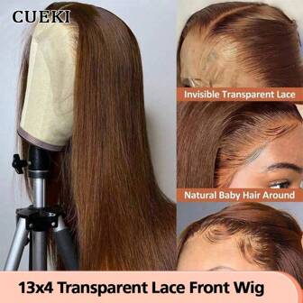 CUEKI 4# Schokoladenbraune Spitzenfront-Perücke aus seidig glattem Kunsthaar, 13x4 13x6 transparente Spitzenfront-Perücke für Frauen mit 180% Dichte, vorgezupfte natürliche Haaransätze, Weihnachtsgeschenke für Frauen (Bob Perücke 6 Zoll)