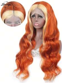 ZHENDEFA Skunk Stripe Wig Ginger Lace Front Wigs Human Hair With Blonde Color 13x4 Body Wave Wig For Orange Ginger Color With 613 Blonde Highlights 150% Density - S613/350 - View 3