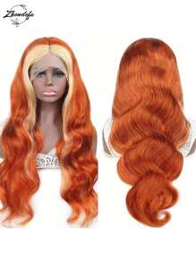 ZHENDEFA Skunk Stripe Wig Ginger Lace Front Wigs Human Hair With Blonde Color 13x4 Body Wave Wig For Orange Ginger Color With 613 Blonde Highlights 150% Density - S613/350 - View 6