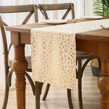 1 pièce Chemin de table décoratif, thème classique doré avec motif étoiles et lunes en feuille d'or, convient pour la décoration de table de la maison pour l'Al-Fitr, cadeau