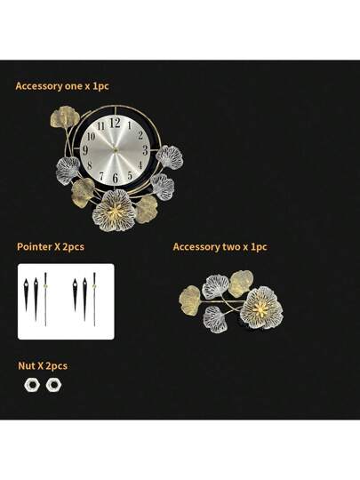 1pc Metallic Zilver Ginkgo Leaf Wand Clock, Vintage Noiseless Time Piece, Bedroom, Home Office, Room, Yoga Studio, Bathroom, Crafts, Ho warming,Home ,Room Birthday Graduation Klok Bedroom Dormitory Back To School view 5