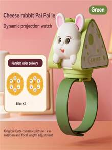 Kids Funny Cartoon Cheese Rabbit Projection Glowing Watch, Baby Sleep Aid Early Education 3D Pattern Projector Toy, Gifts For Boys And Girls (Projection Slide Color/Style Random) - Multicolor - View 9