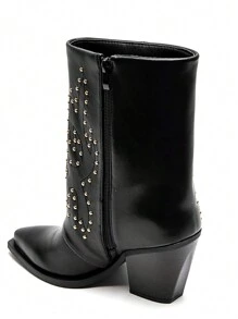 Bouteilles western et talon bloc décorés de clous métalliques et bout pointu - noir7632 - Voir 5