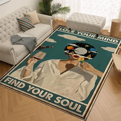 1 件“迷失你的思想，找到你的灵魂”防滑地毯，可机洗，适用于入口客厅卧室育儿室、户外露台花园庭院装饰地毯、家居装饰、房间装饰、区域地毯