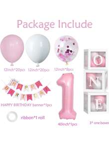 54pcs/Set First Birthday Decorations For Boy And Girl-40 Inch Blue 1 Number, Baby Blue,Pink,Green,White Balloons, Happy Birthday Balloons And One Balloon Boxes For Kids One Year Old Birthday Decorations