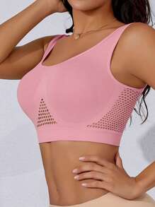 3 pièces Soutien-gorge de sport pour femmes avec design perforé et ajouré, soutien-gorge de sport pour le yoga, à dos nageur