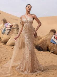 Gorgeous Asymmetrical Neck Mermaid Hem Formal Dresses & Evening Gowns, Party Dress, Wedding Guest Dress