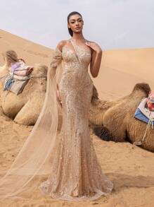 Gorgeous Asymmetrical Neck Mermaid Hem Formal Dresses & Evening Gowns, Party Dress, Wedding Guest Dress