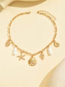 1pc Ocean Style Pendant Necklace With Fashion Starfish, Shell & Faux Pearl Combo Pendants For Women, Suitable For Daily Wear, Beach, Travel & Photography