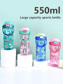 1 件 550 毫升儿童卡通吸管杯，小学生软硅胶手柄水瓶随行杯 - 彩色 - 查看 10
