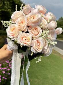 1件新娘婚禮手捧花 人造玫瑰繩柄 手持花束 婚禮儀式 週年紀念 新娘派對 婚禮派對裝飾 餐桌裝飾 - 多色 - 查看 10