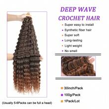 6Packs Ocean Wave Crochet Hair ,30Inch Black Deep Wave Braiding Hair For Women Synthetic Curly Crochet Hair Extensions Wavy Braiding Hair Bohemian Crochet Braids
