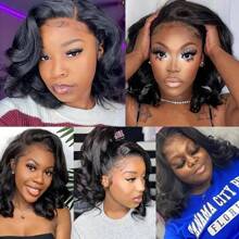 Glueless Bob Wig Human Hair 4x4 Transparent Lace Wig Body Wave 150 Density Lace Front Wigs Human Hair Pre Plucked  Bob Wigs For Women  Brizilian Human Hair - Natural Black - View 9