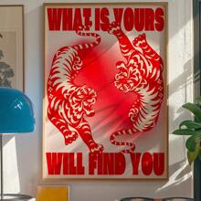 1 Stück, Leinwand Hängeposter, Massivholz 40*50cm gerahmte Malerei, Tiger Poster, 70er Poster, Bestätigungsposter, ästhetische Kunst, rote Wandkunst, Mode Kunstdruck, Retro Poster, Kunst, Vintage Poster, Wohnzimmer Dekoration Hänggemälde