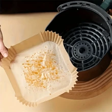 SOKANY 50/100 piezas, Papel para freidora de aire, Revestimiento desechable para freidora de aire, a prueba de aceite, antiadherente, fácil de limpiar, accesorios para freidora de aire, accesorios de cocina. Un revestimiento cuadrado de papel apto para hornear, hornear y cocinar en microondas, utilizado para hotel y propósitos comerciales.