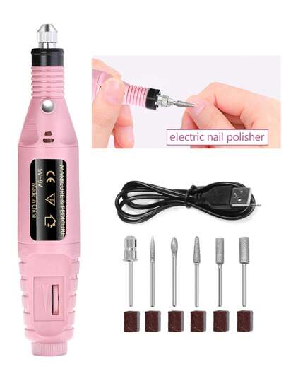 LULAA Electric Nail File Set, USB Powered Nail Drill With 6 Bits, Portable Nail & Cuticle Care Tool For Acrylic, Gel Nails, And Dead Skin Removal - Odorless Mini Nail Grinder