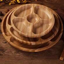 1 pieza Bandeja de estilo país de madera de acacia - Cesta de almacenamiento de madera redonda, adecuada para bocadillos, frutas y postres | Organizador de cocina y accesorio de decoración para el comedor - Color caoba - Ver 9