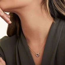 Diamday 1PC Stainless Steel Two-Color Pendant Necklaces For Women Chokers Fashion Festival Party Gift Jewelry