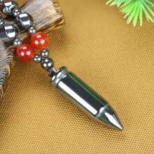 1pc Natural Stone Non-Magnetic Bullet Shape Men's Bead Chain Pendant, Retro - Gun Black - View 6