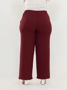 PLUS SIZE PANTS, WIDE LEG, HIGH WAIST WITH ELASTIC DUNA FABRIC - Màu Đỏ Sâu - Xem 3