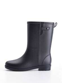 Women Mid-Calf Rain Boots, Waterproof Soft Bottom Galoshes With Thermal Lined, Anti-Slip Outdoor Rain Shoes - Black - View 4