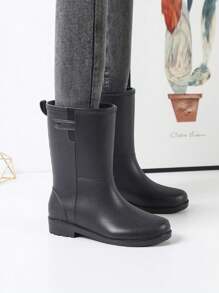 Women Mid-Calf Rain Boots, Waterproof Soft Bottom Galoshes With Thermal Lined, Anti-Slip Outdoor Rain Shoes - Black - View 1