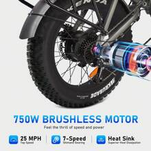 Folding Electric Bike For Adults, Peak 1100W Motor 48V & 768Wh Removable Battery Ebike, 25Mph 20 Fat Tire Electric Mountain Bike, Electric Bicycles For Beach Commuting Snow, UL Certified - 黑色 - 查看 6